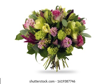 Pink Purple Green Flower Bunch Isolated White Background