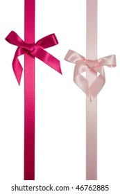 pink and purple line ribbons with bow isolated on white background