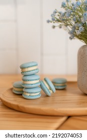 Pink And Purple Macarons In Kitchen