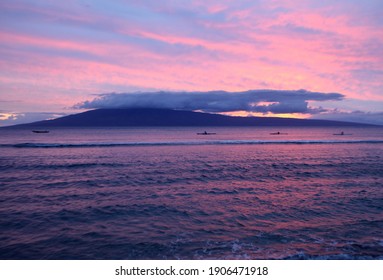 Pink And Purple Sunset View From Maui, Hawaii