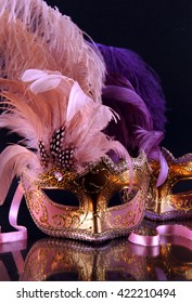 Pink And Purple Venetian Mask On A Black Background Mirror.