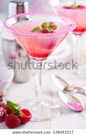 Pink raspberry martini cocktails for Valentines day