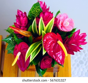 A Pink And Red Tropical Flower Bouquet