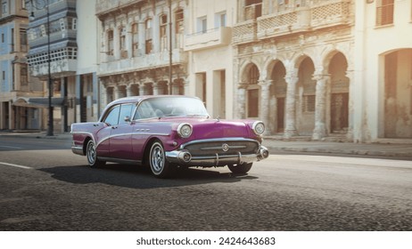 Pink retro car on the street of Havana, Cuba, shot with panning - Powered by Shutterstock