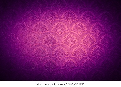 Pink Retro Ornament, Glamorous Wall Backdrop. Violet Old Fashioned Luxury Interior Decor Background.