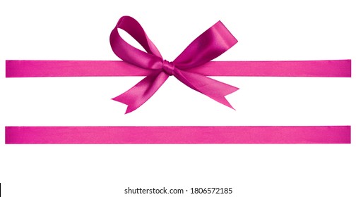 A pink ribbon and bow Christmas, birthday and valentines day present decoration set isolated against a white background