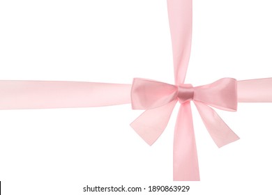 Pink ribbon with bow on white background. Decoration for gift box
