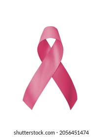 Pink Ribbon For Breast Cancer Awareness In October, Wear Pink Day Charity For Woman Health And Patient Survivor Fighting With Breast Tumor Illness. Bow Isolated With Clipping Path On White Background