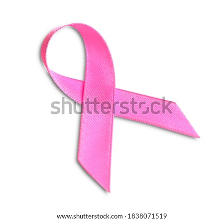 Pink ribbon, breast cancer awareness campaign isolated on white background.           