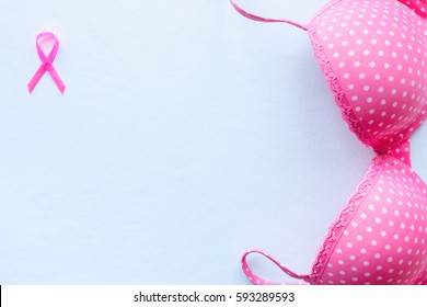 pink ribbon breast cancer symbol and bra mockup
