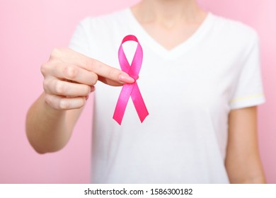 Pink ribbon, the international symbol of breast cancer.
 - Shutterstock ID 1586300182