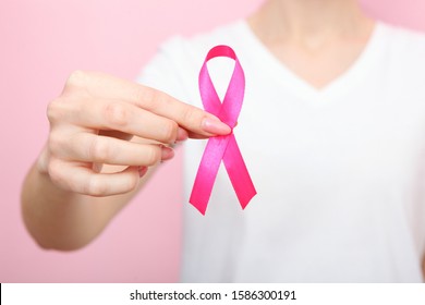 Pink ribbon, the international symbol of breast cancer.
 - Shutterstock ID 1586300191