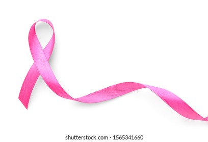 Pink Ribbon On White Background. Cancer Awareness Concept