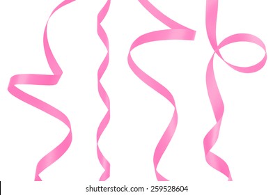 Pink ribbon set on white background with clipping paths.