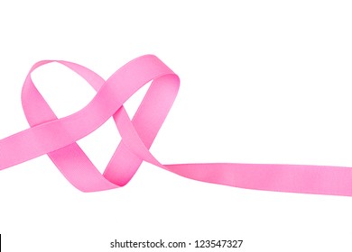 Pink Ribbon In The Shape Of A Heart Isolated On White