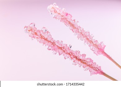 Pink Rock Candy On A Pink Paper Background, Horizontal, Closeup