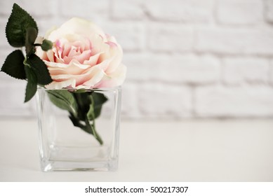 Pink Rose Mock Up. Styled Stock Photography. Floral Styled Wall Mock Up. Rose Flower Mockup, Valentine Mothers Day Card, Giftcard, White Desk Mockup