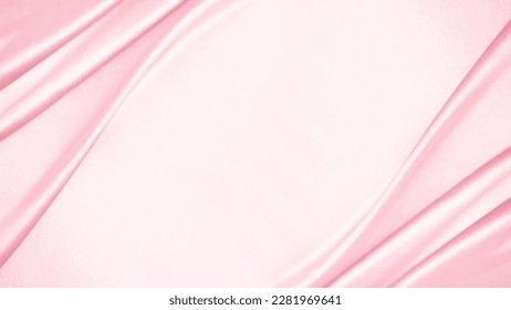 Satín de seda blanca rosada de durazno  Crezas de tela  Luminoso y elegante fondo con espacio para el diseño  Vista superior de la mesa  tendido plano  Cumpleaños  bebé  recién nacido  O una boda  San Valentín  Romance  tierno 