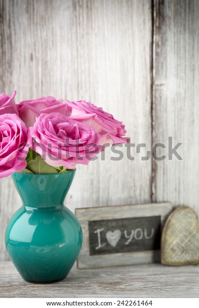 Pink Roses Vase Valentines Day Decoration Stock Photo Edit Now