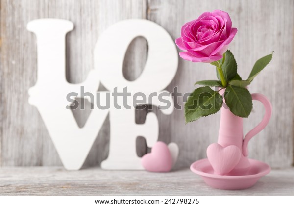 Pink Roses Vase Valentines Day Decoration Stock Photo Edit Now