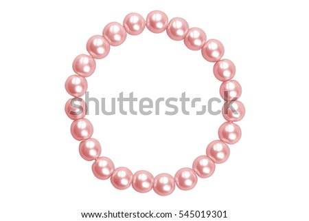 Pink round elastic bracelet made of medium pearl-like round beads, isolated on white background, clipping path included