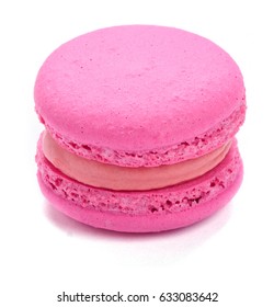 Pink Round Macaron. Isolated White