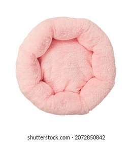 Pink Round Small Dog Cat Bed For Indoor Pets Isolated On White Backgroud