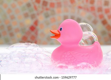 Pink Rubber Duck In A Bubble Bath Foam