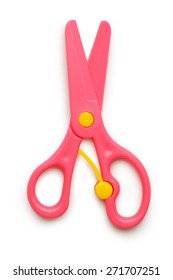 Pink Safe Children Scissors On White Background