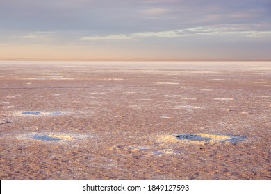 Pink Salt Flat In A Dry Lake; Lake Tuz, Central Turkey.