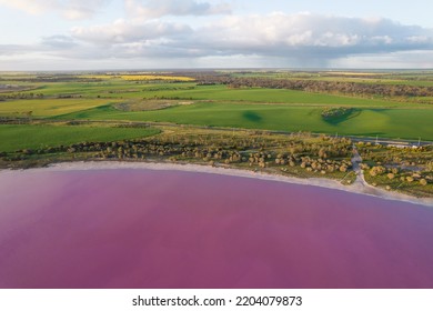 Pink Salt Lake Aerial View In Rural Australia