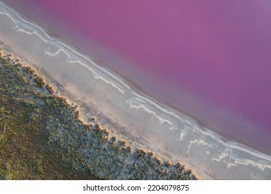 Pink Salt Lake Aerial View In Rural Australia