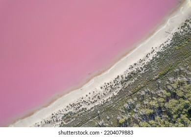 Pink Salt Lake Aerial View In Rural Australia