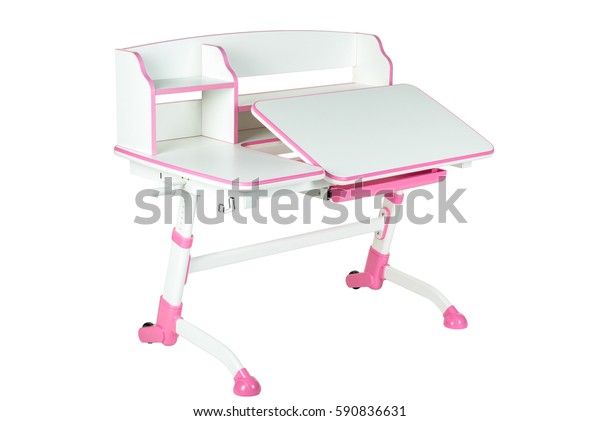 Pink School Desk Isolated On White Stock Photo Edit Now 590836631