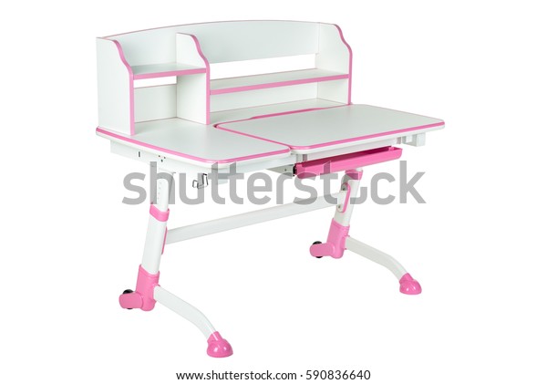 Pink School Desk Isolated On White Stock Image Download Now