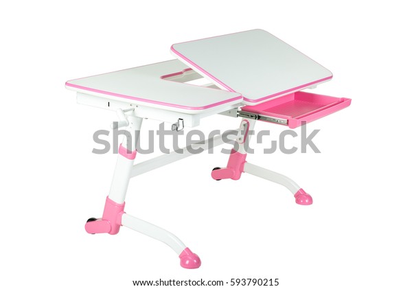 Pink School Desk Isolated On White Stock Photo Edit Now 593790215