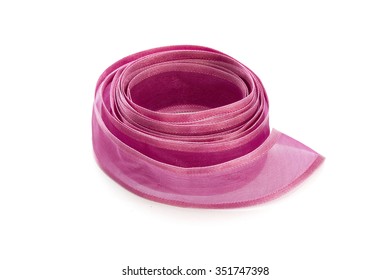 Pink Sheer Ribbon On White Background