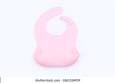 Pink Silicone Baby Bib Isolated On White Background