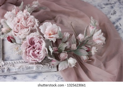 Silk Flower Wreath Pink and White