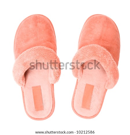 Pink slippers top view. Isolated on white.