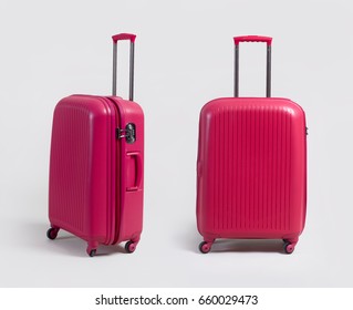 Pink Small Luggage Bag Side And Front View Isolated On White