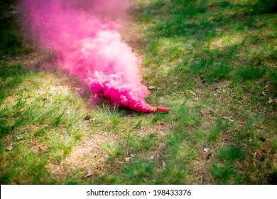 Pink Smoke Bomb Forest Stock Photo (Edit Now) 198433376