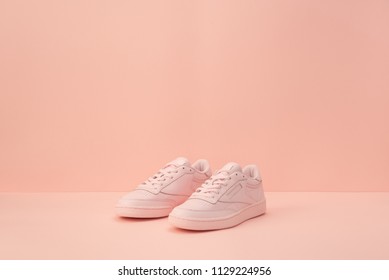 Pink Sneakers On The Pink Background