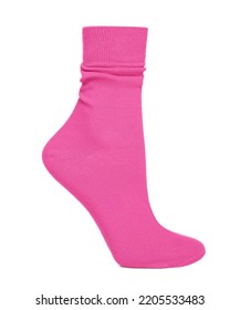 Pink Sock Isolated On White. Footwear Accessory