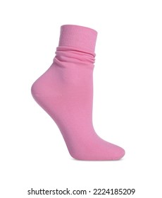 Pink Sock Isolated On White. Footwear Accessory