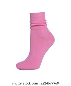 Pink Sock Isolated On White. Footwear Accessory