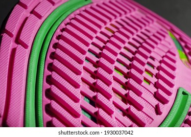 Pink Sole Tread With Sports Sneakers For Jogging And Fitness.