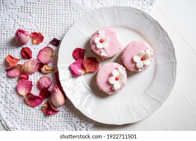 Pink Sponge Cake With Flowers And Petals Wedding, Valentine, Spring, Mothersday Love Cake 