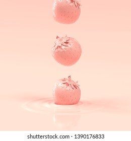Pink strawberry dropped in to the pink water. Minimal concept. 3d rendering. - Shutterstock ID 1390176833