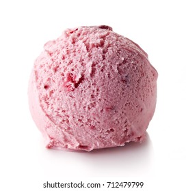 Pink Strawberry Ice Cream Ball Isolated On White Background